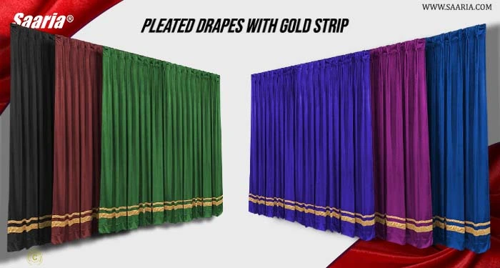 Pleated curtains with gold strip